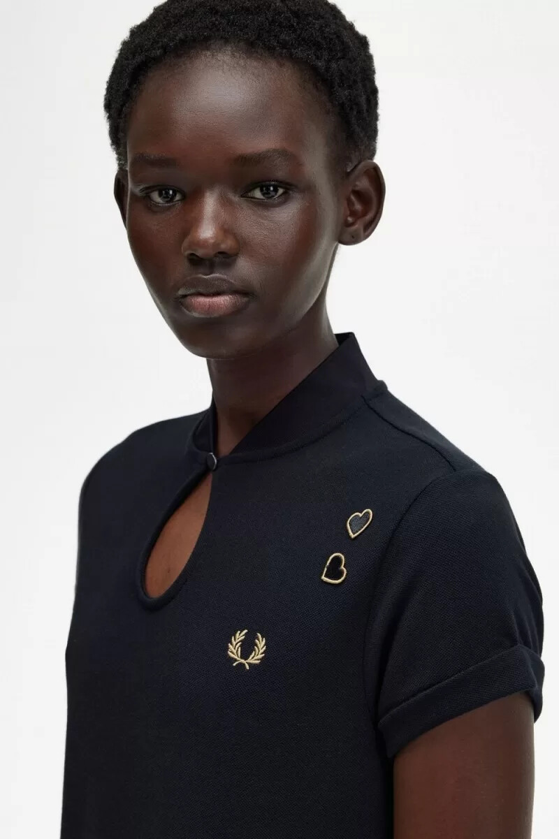 abito da donna in piqué con stampa di palme fred perry nero