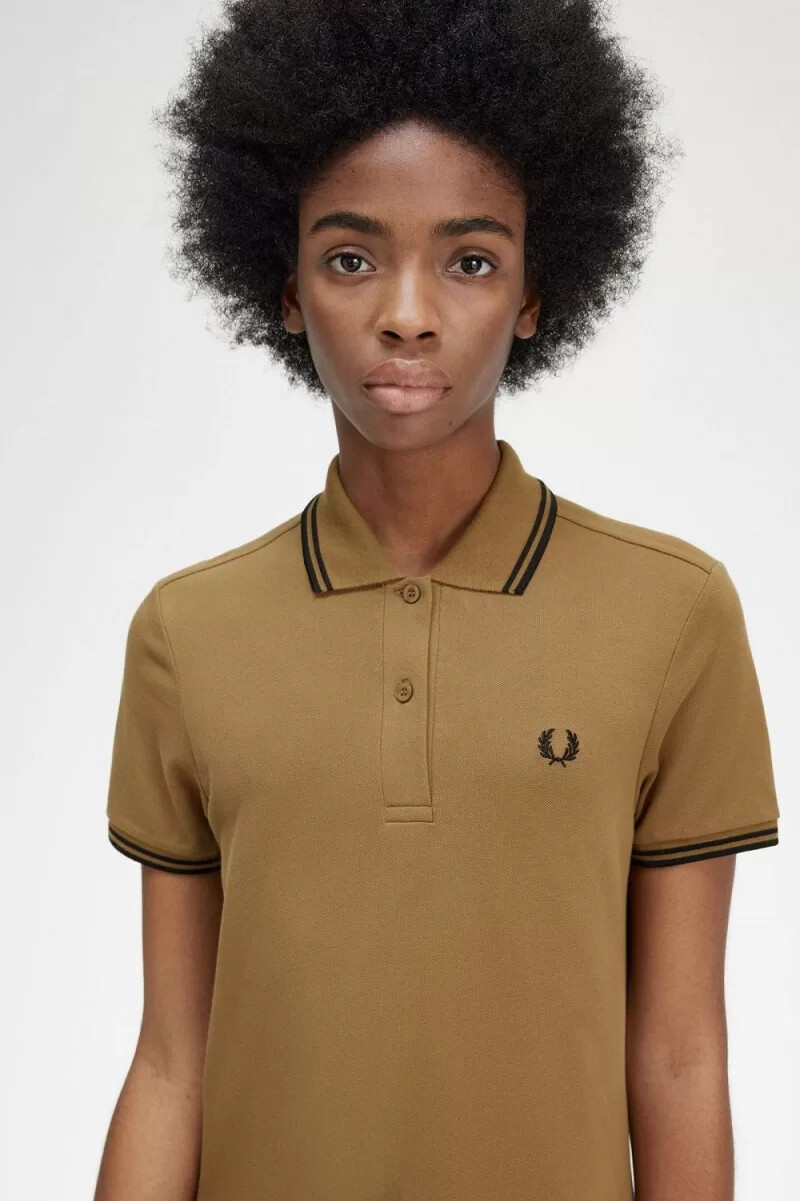 camicia da donna fred perry twin tipped marrone
