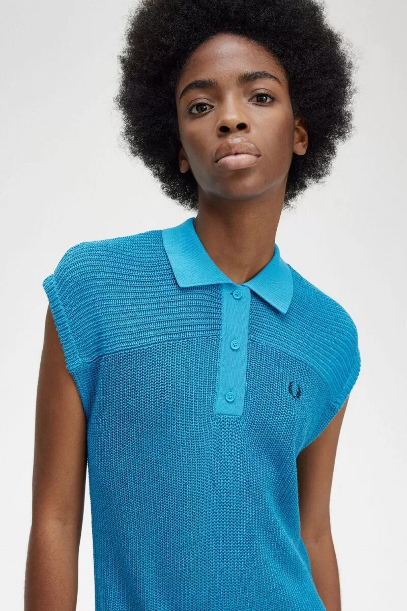 fred perry maglia da donna in maglia blu cyber