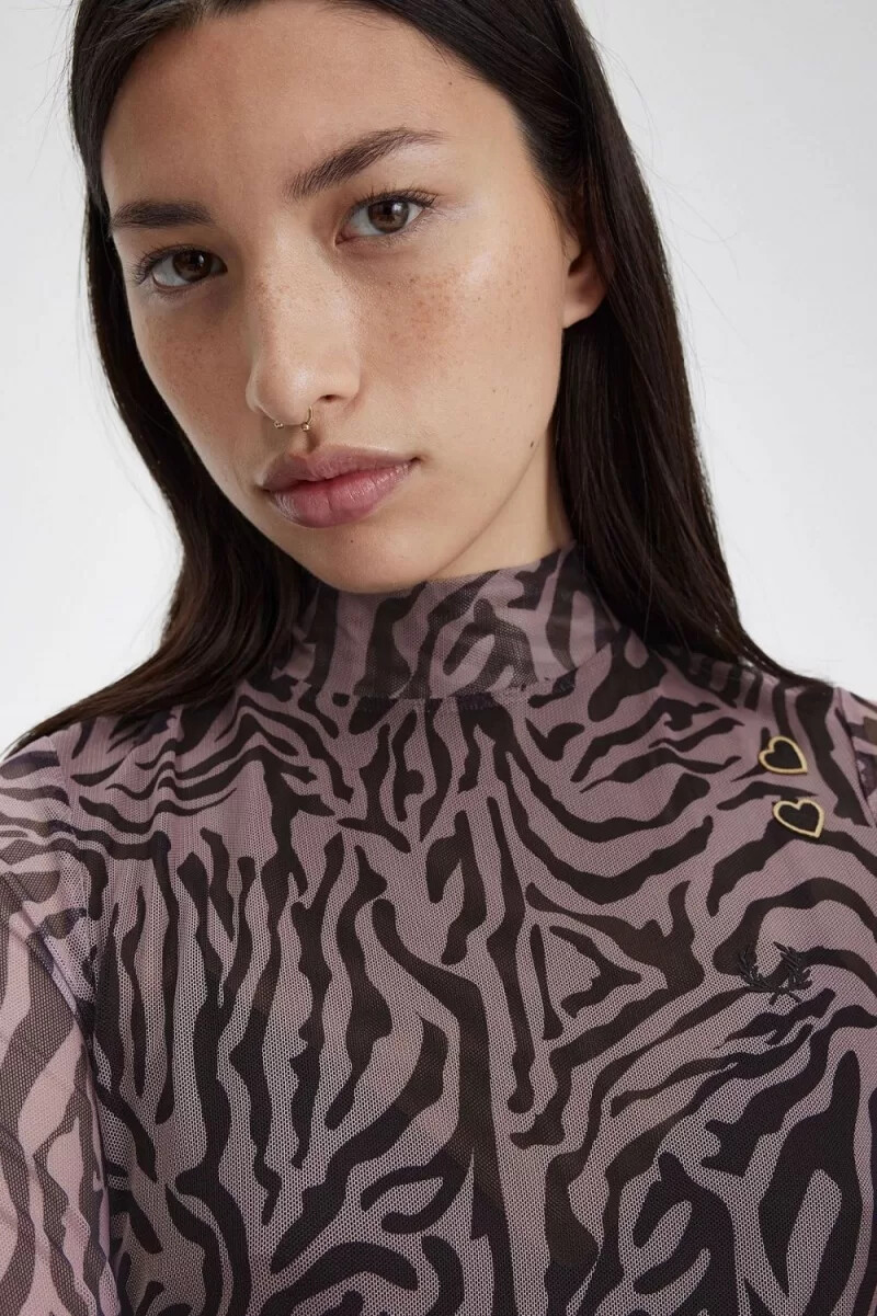 abito da donna in rete con stampa zebrata fred perry rosa antico