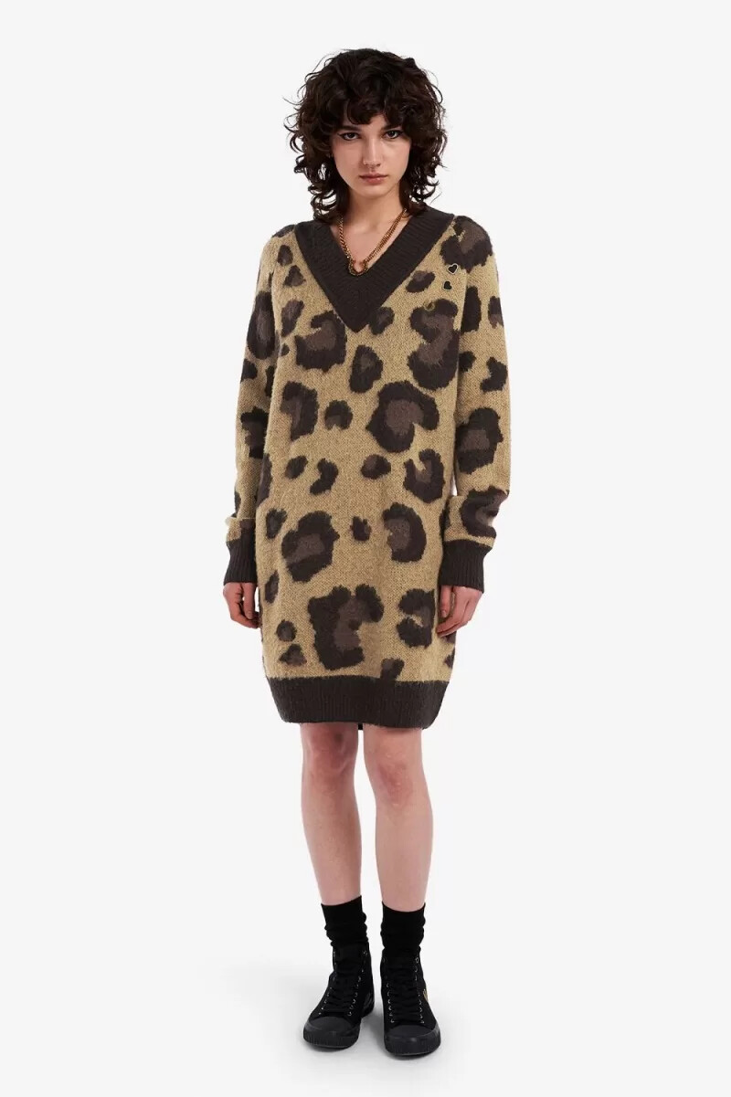abito da donna in maglia leopardata fred perry colore leopardato tono su tono