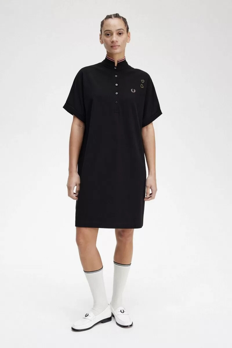 fred perry tipped piqué shirt abito da donna nero