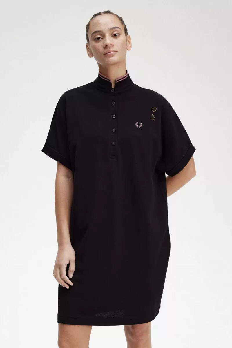 fred perry tipped piqué shirt abito da donna nero