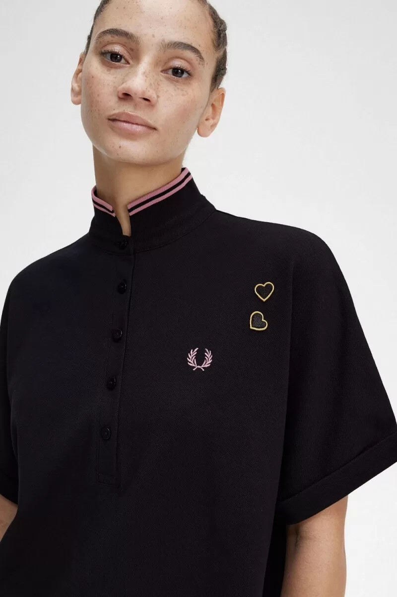 fred perry tipped piqué shirt abito da donna nero