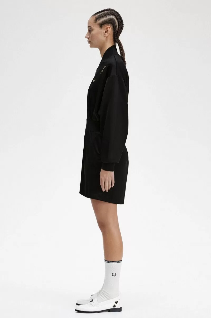 tuta intera con zip fred perry da donna nera