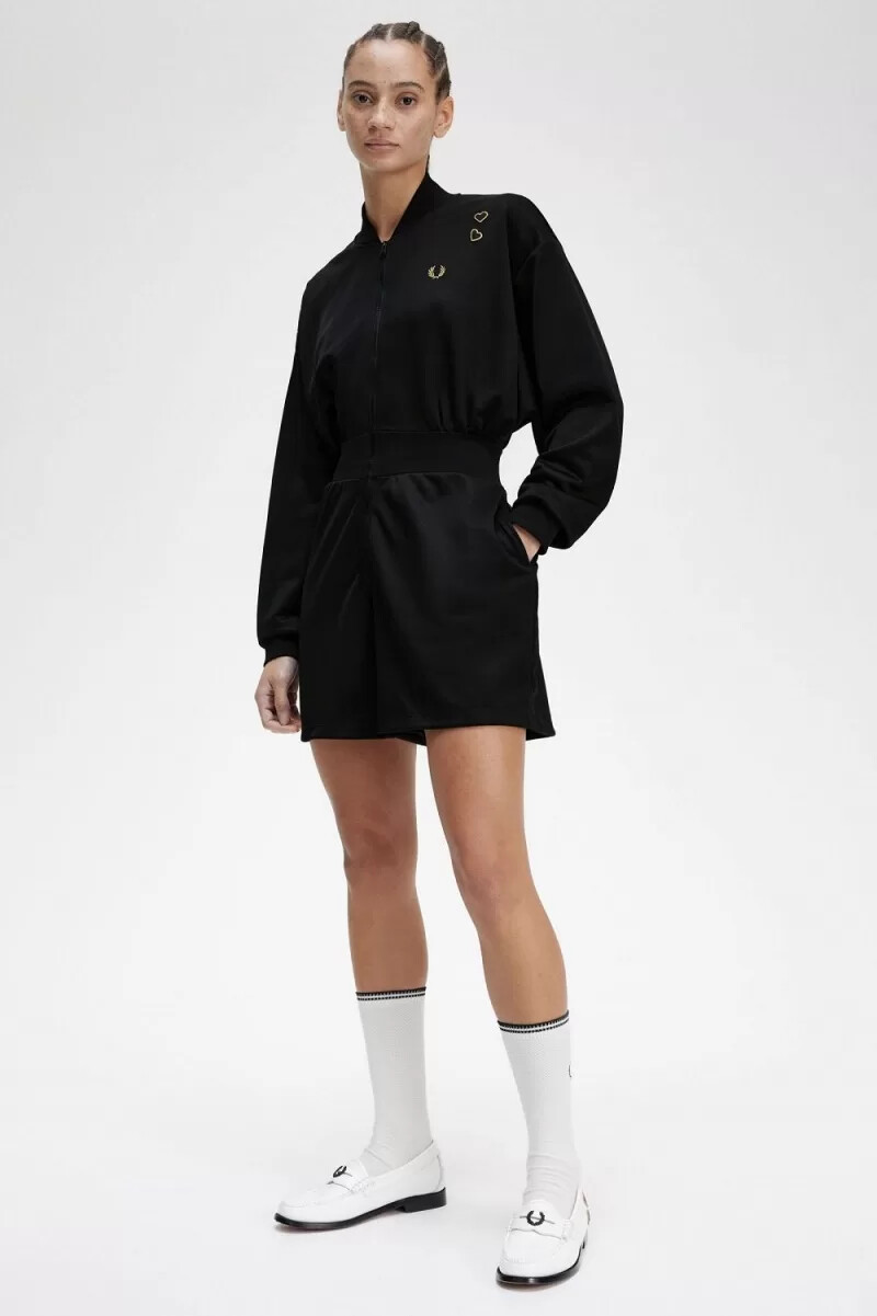 tuta intera con zip fred perry da donna nera