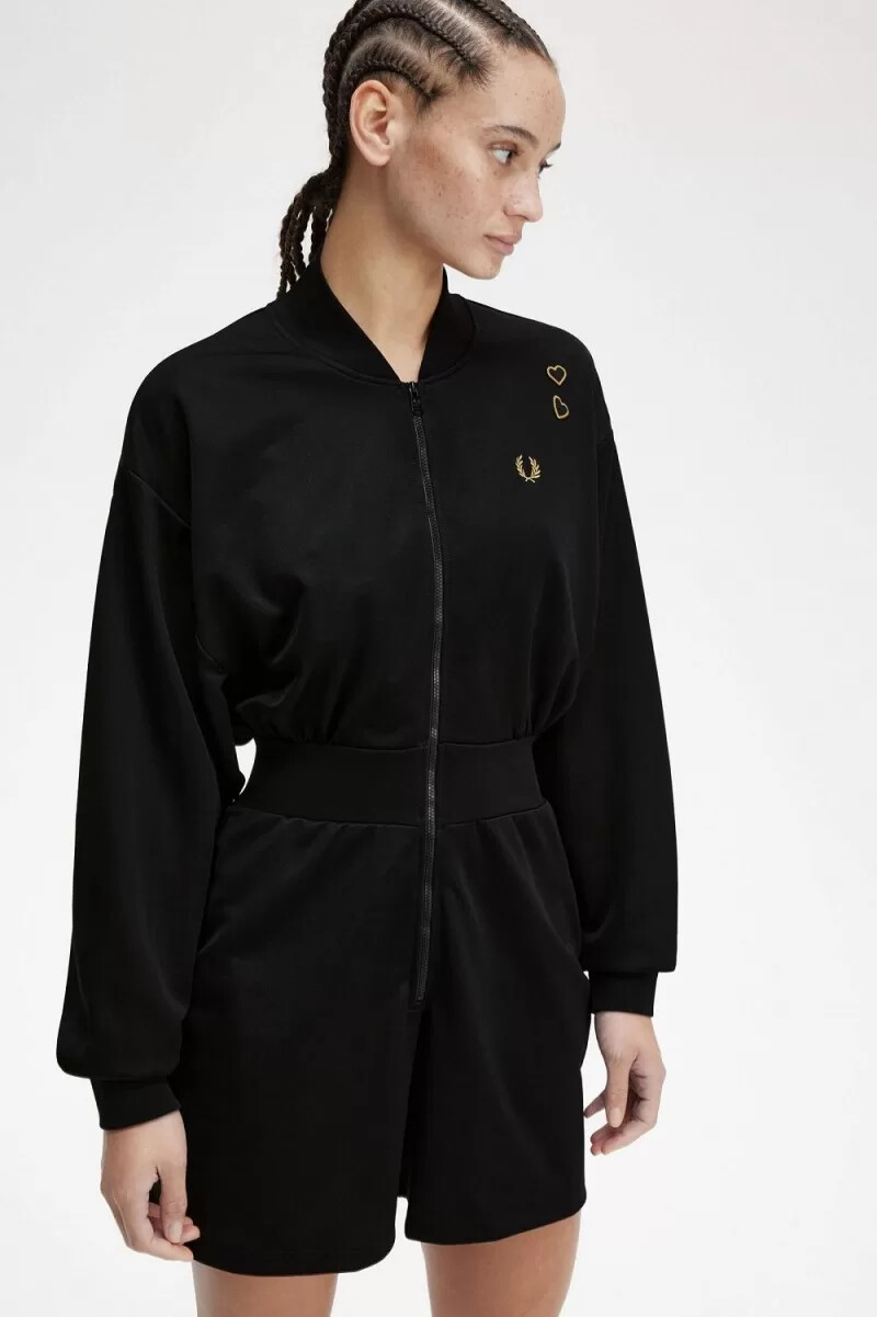tuta intera con zip fred perry da donna nera