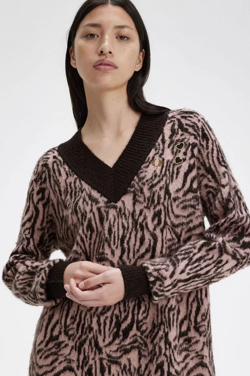 abito da donna in maglia zebrata fred perry rosa antico