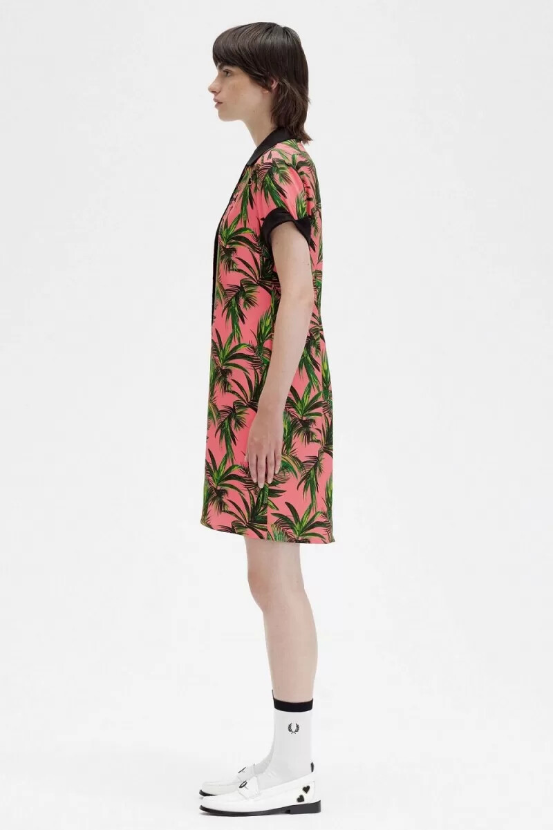 camicia da donna con stampa di palme fred perry coral heat