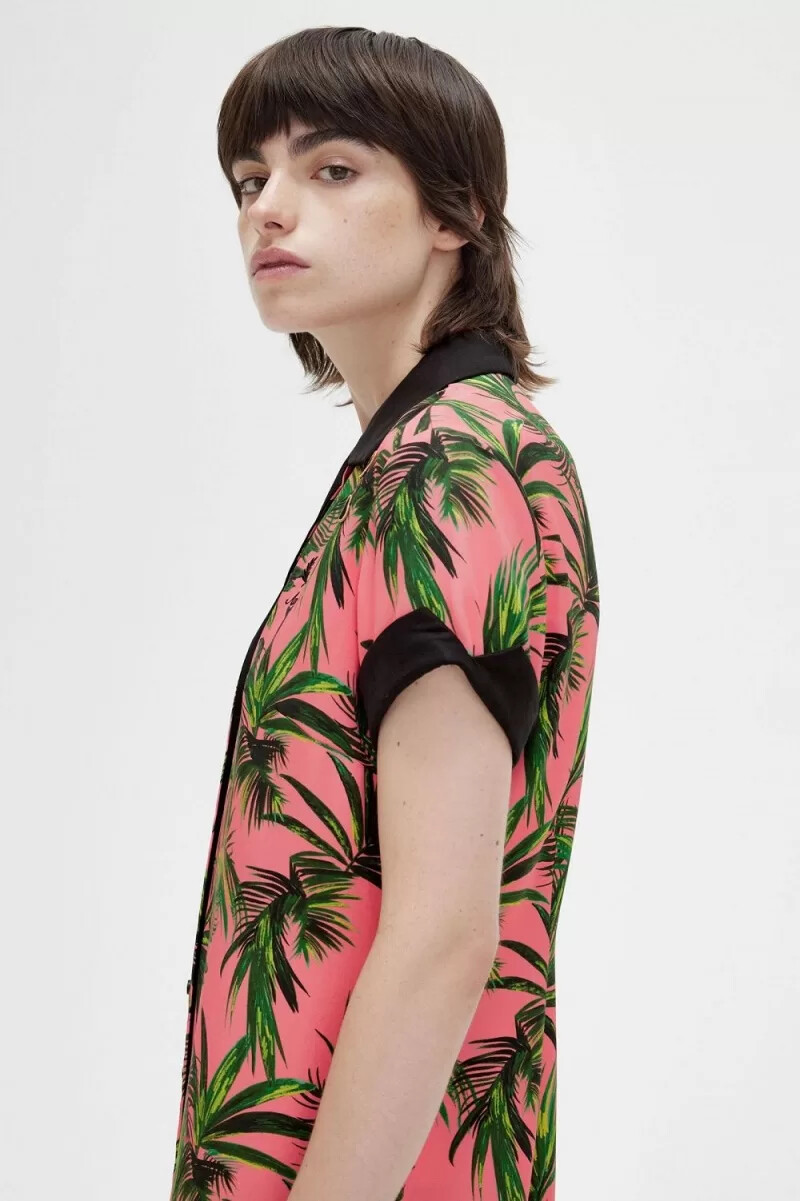 camicia da donna con stampa di palme fred perry coral heat