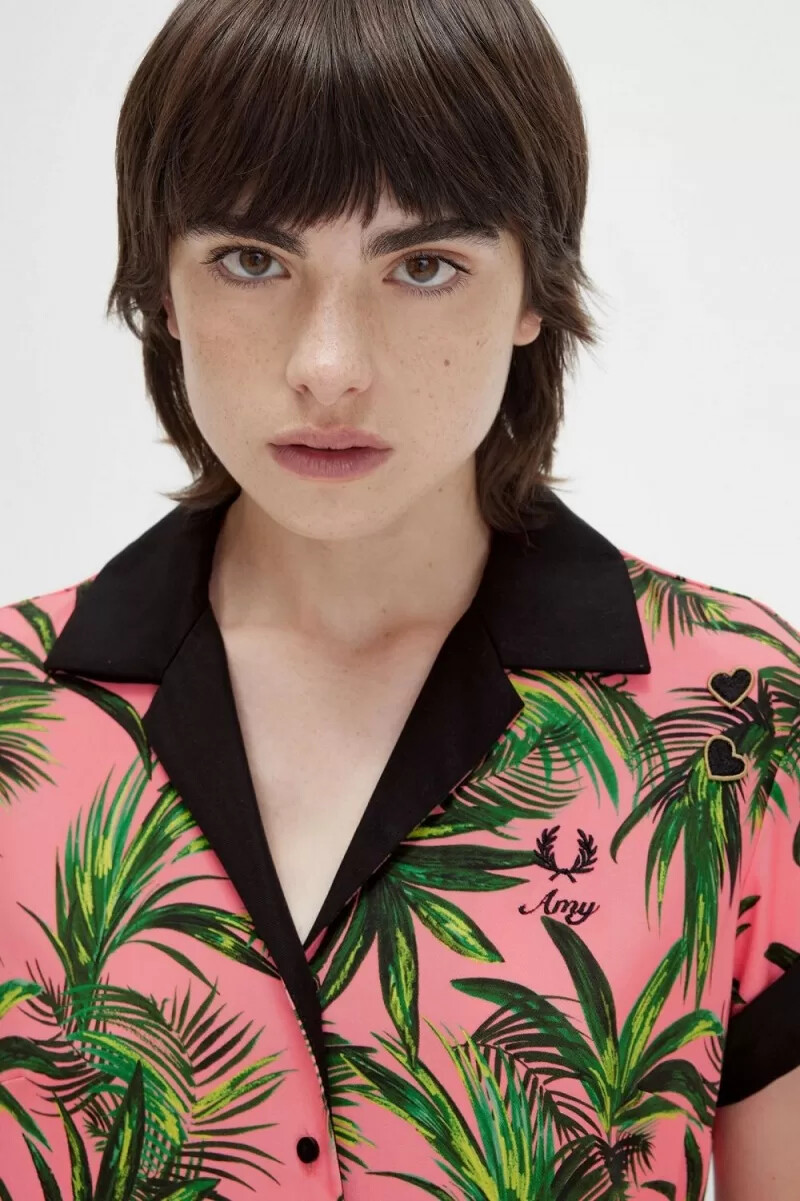 camicia da donna con stampa di palme fred perry coral heat