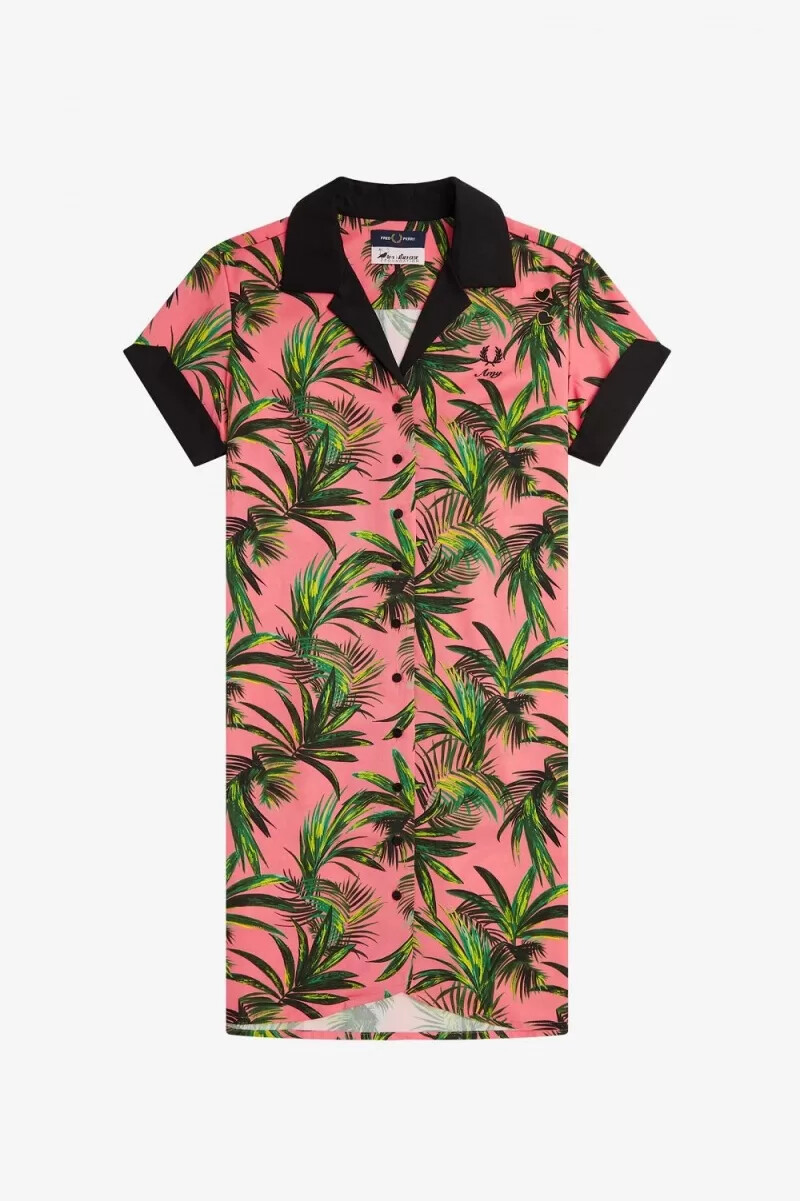 camicia da donna con stampa di palme fred perry coral heat