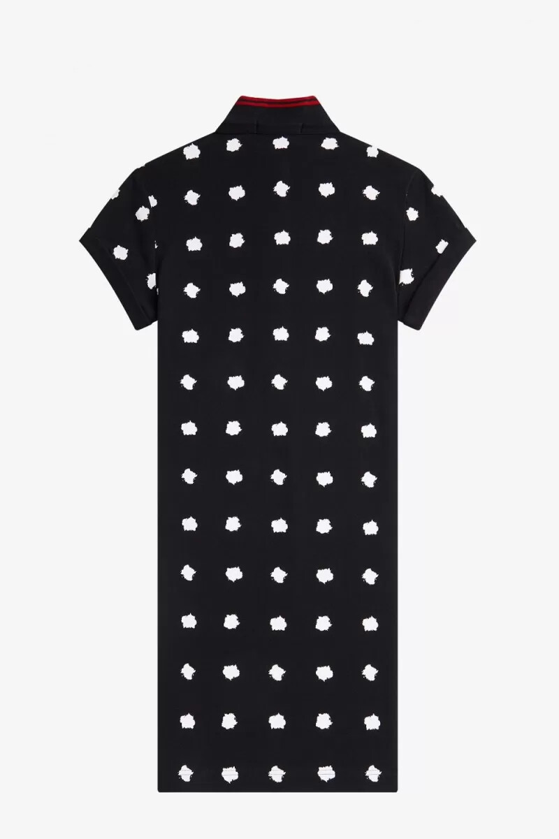 abito da donna in piqué con stampa a pois fred perry nero