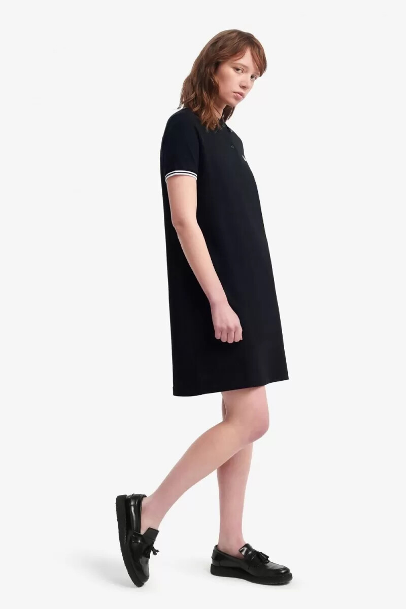 fred perry twin tipped abito da donna nero