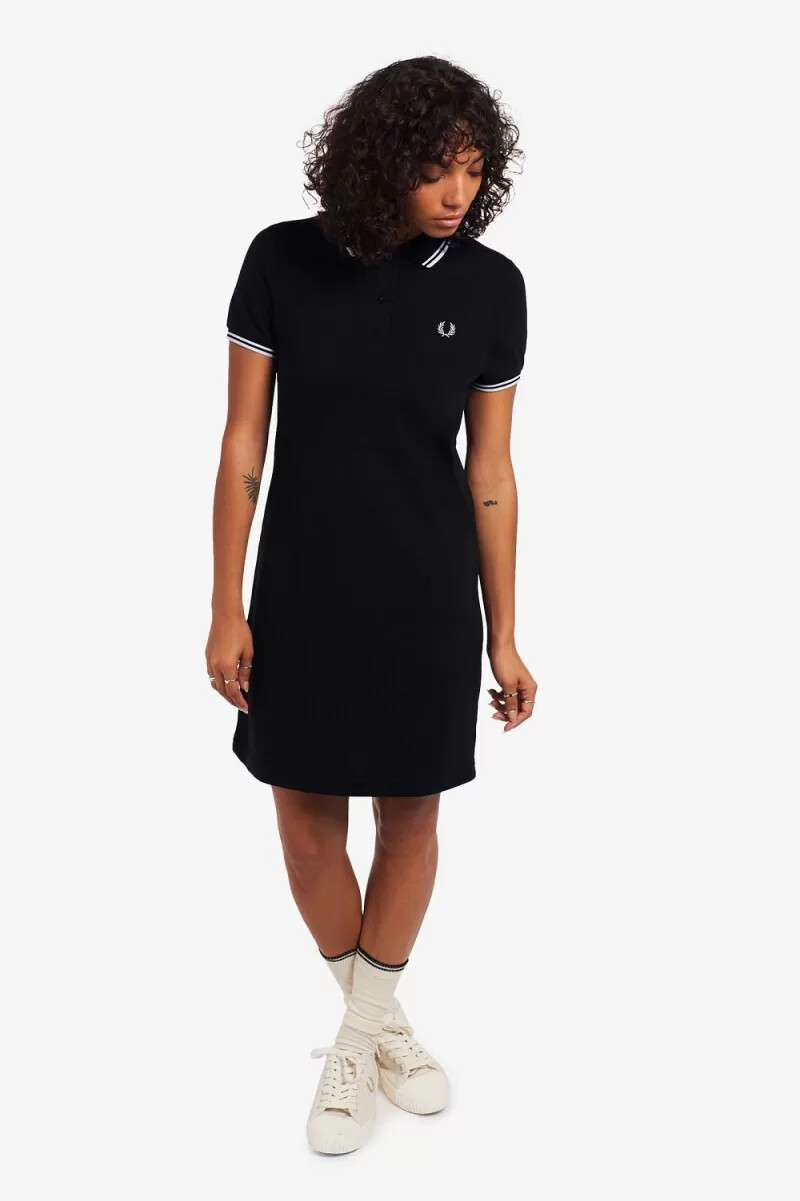 fred perry twin tipped abito da donna nero