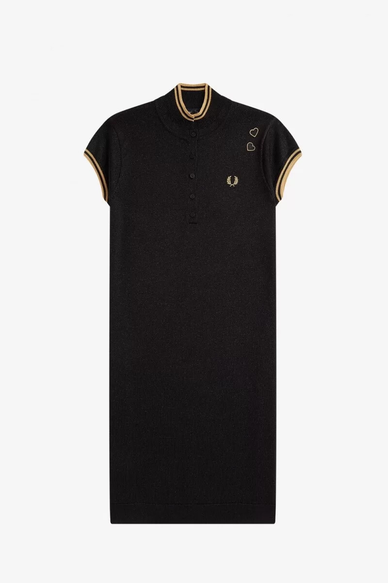 abito da donna in maglia metallizzata fred perry nero