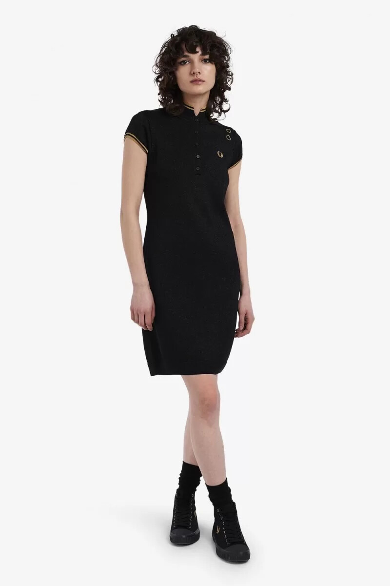 abito da donna in maglia metallizzata fred perry nero