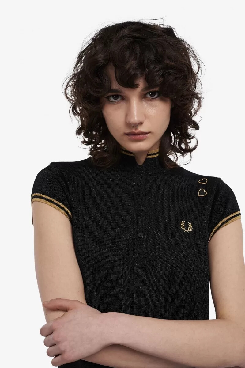 abito da donna in maglia metallizzata fred perry nero