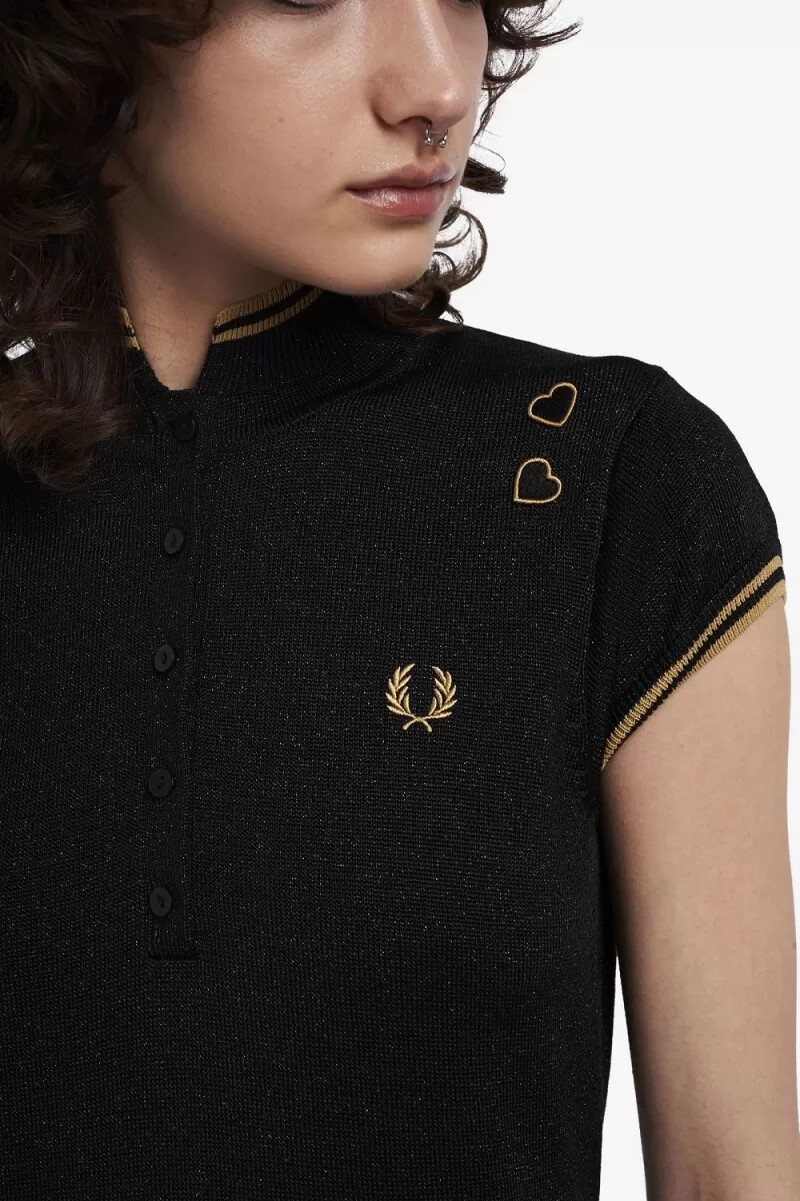 abito da donna in maglia metallizzata fred perry nero