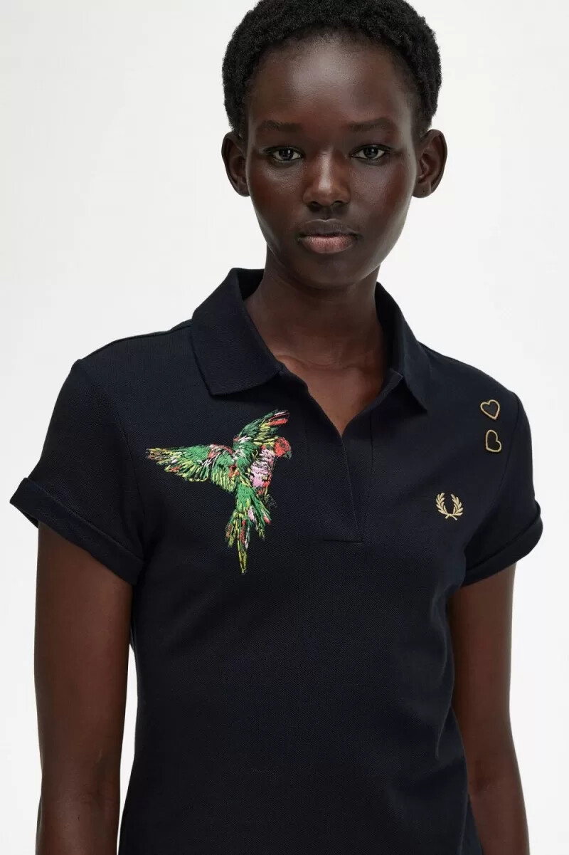 abito da donna in piqué ricamato fred perry nero
