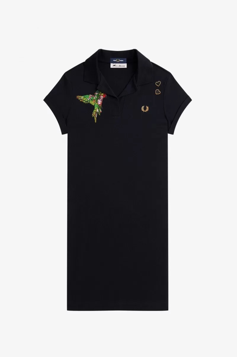 abito da donna in piqué ricamato fred perry nero