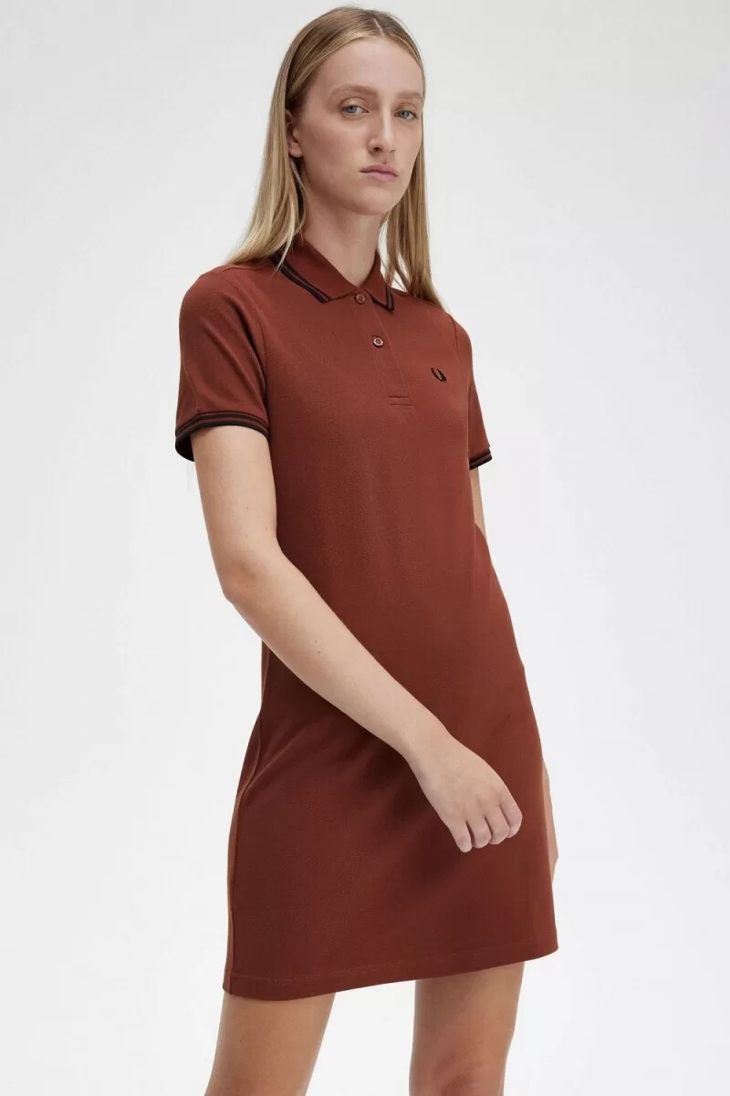 camicia da donna fred perry twin tipped colore marrone whisky e nero