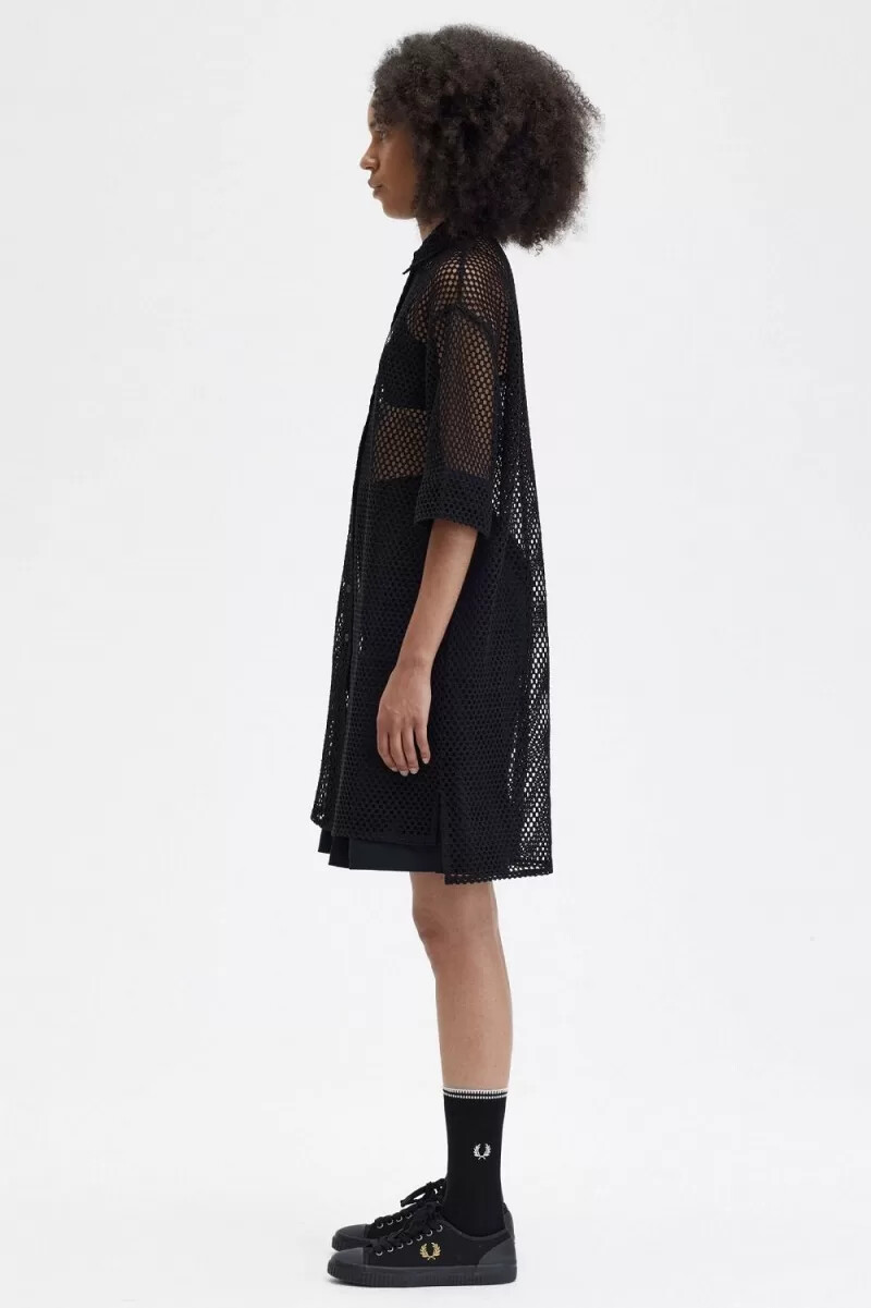 fred perry open-knit shirt abito da donna nero