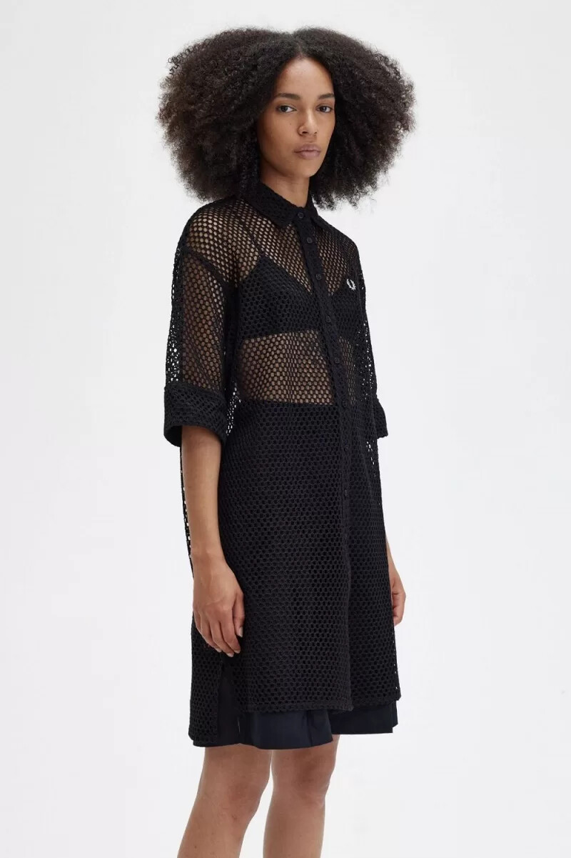 fred perry open-knit shirt abito da donna nero