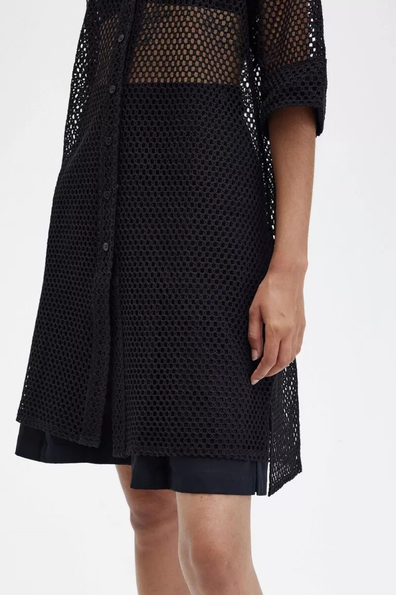 fred perry open-knit shirt abito da donna nero