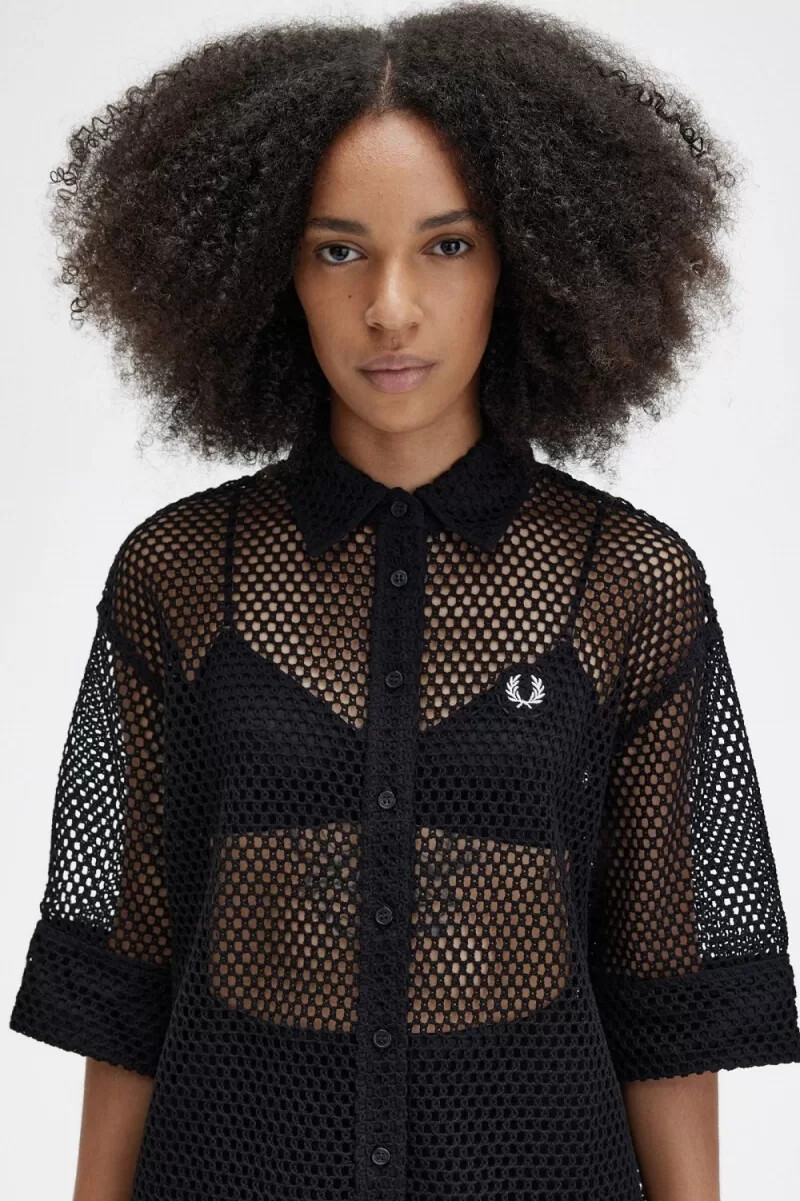 fred perry open-knit shirt abito da donna nero