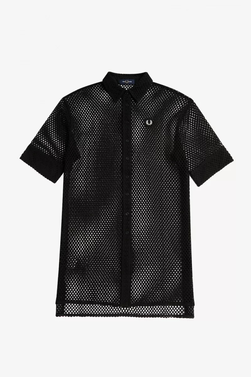 fred perry open-knit shirt abito da donna nero