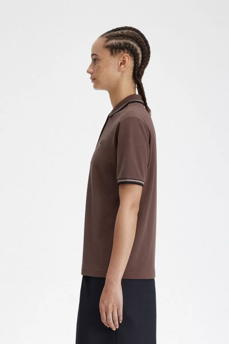 fred perry g3600 camicia da donna rosso scuro grigio caldo nero