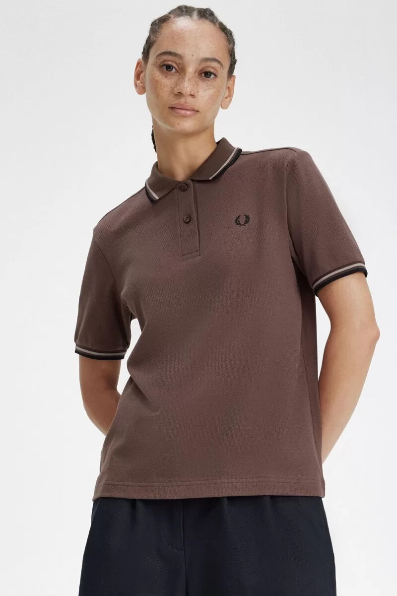 fred perry g3600 camicia da donna rosso scuro grigio caldo nero