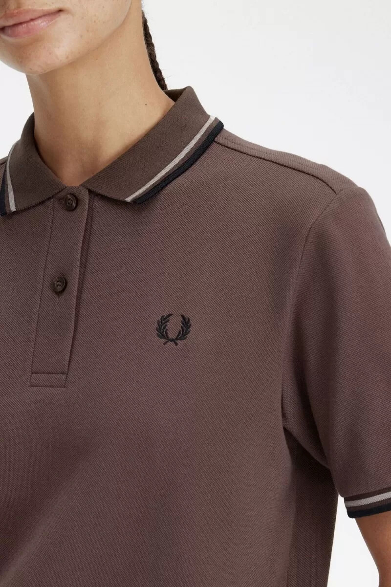 fred perry g3600 camicia da donna rosso scuro grigio caldo nero