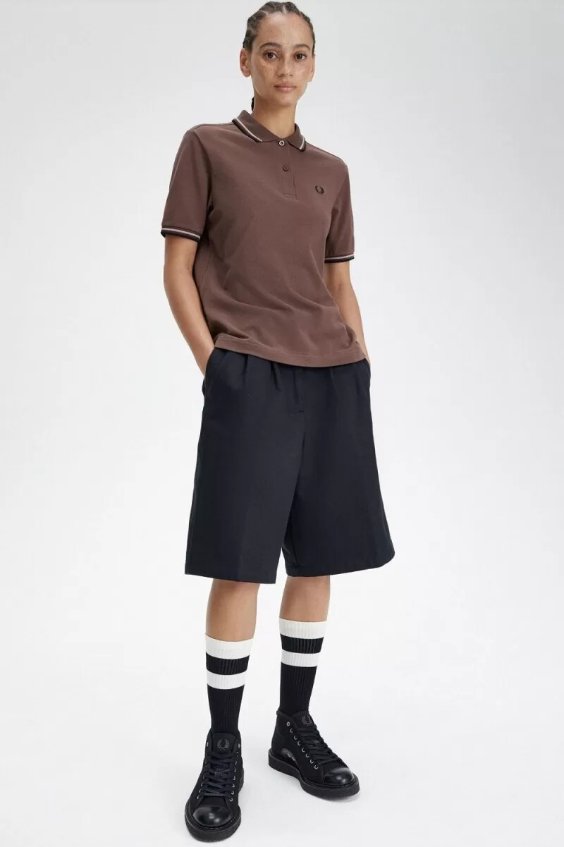 fred perry g3600 camicia da donna rosso scuro grigio caldo nero