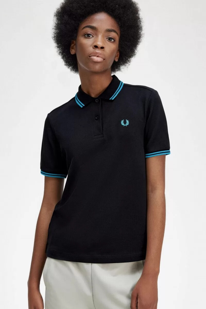 fred perry g3600 camicia da donna nera blu cyber blu cyber
