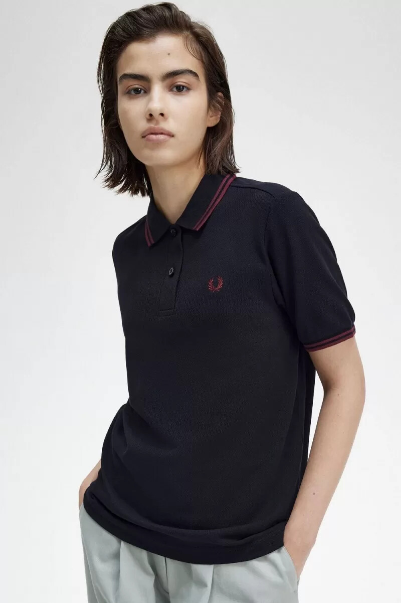 fred perry g3600 camicia da donna blu navy oxblood oxblood