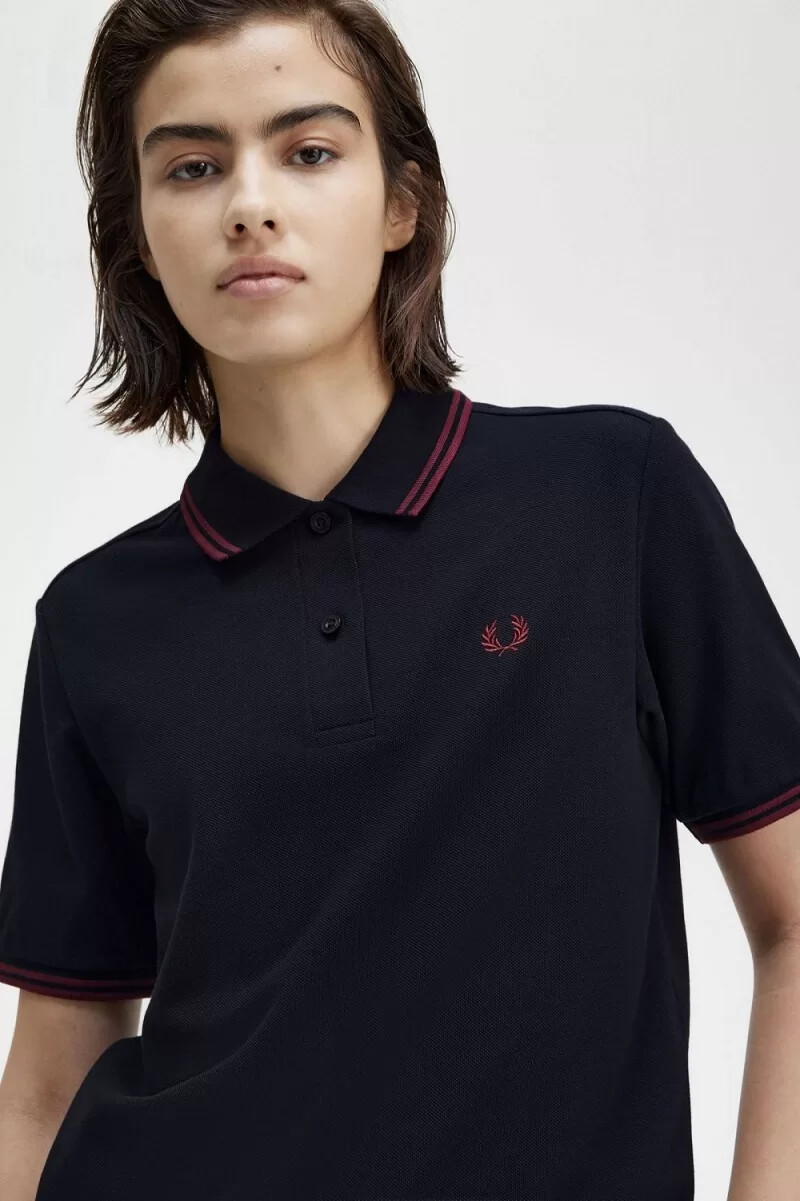 fred perry g3600 camicia da donna blu navy oxblood oxblood