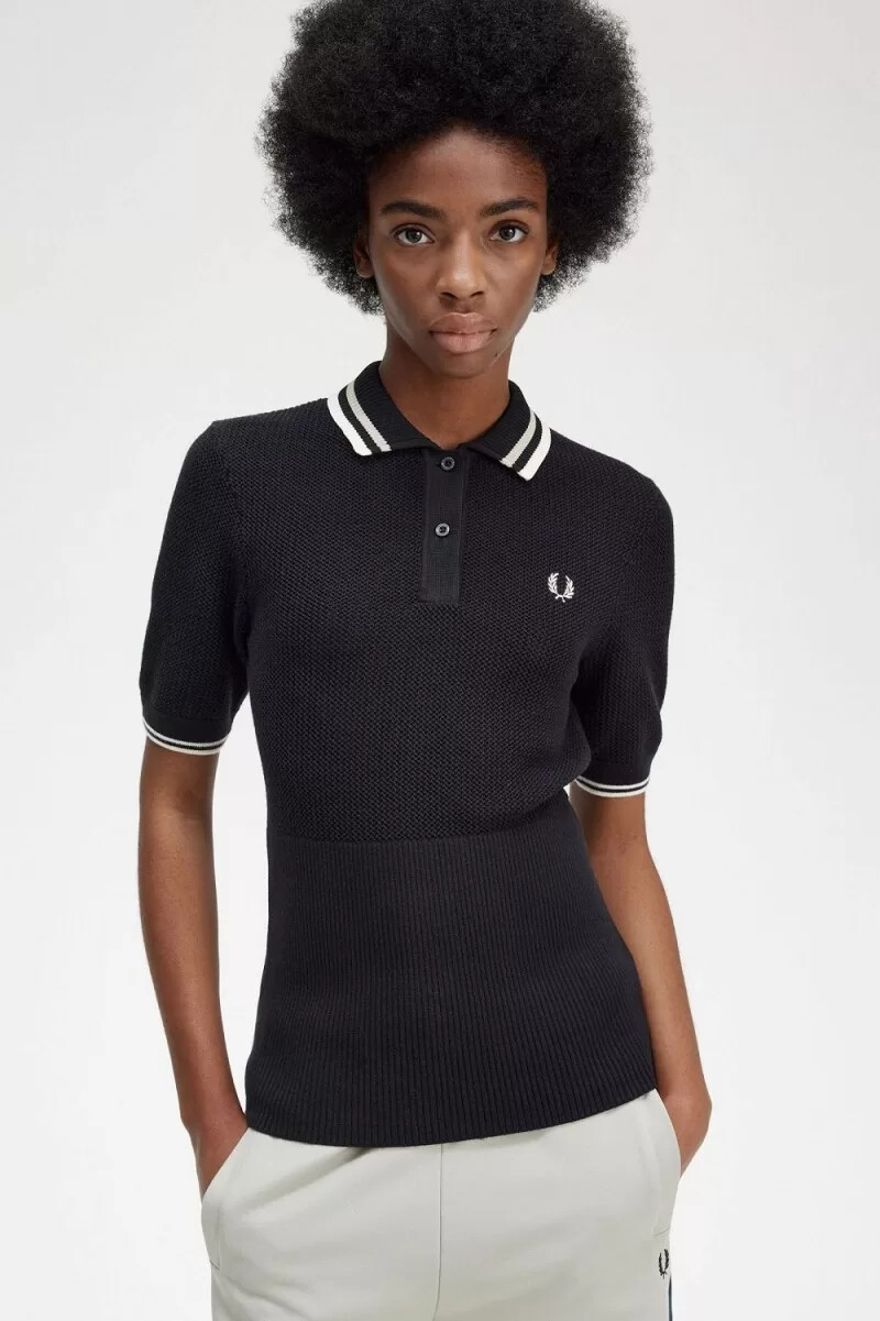 camicia da donna fred perry a maglia aperta nera