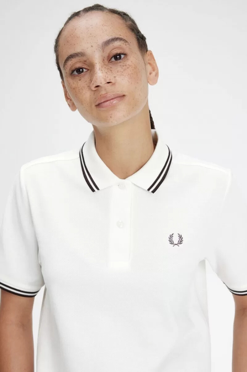 fred perry g3600 camicia da donna bianco neve rosso scuro