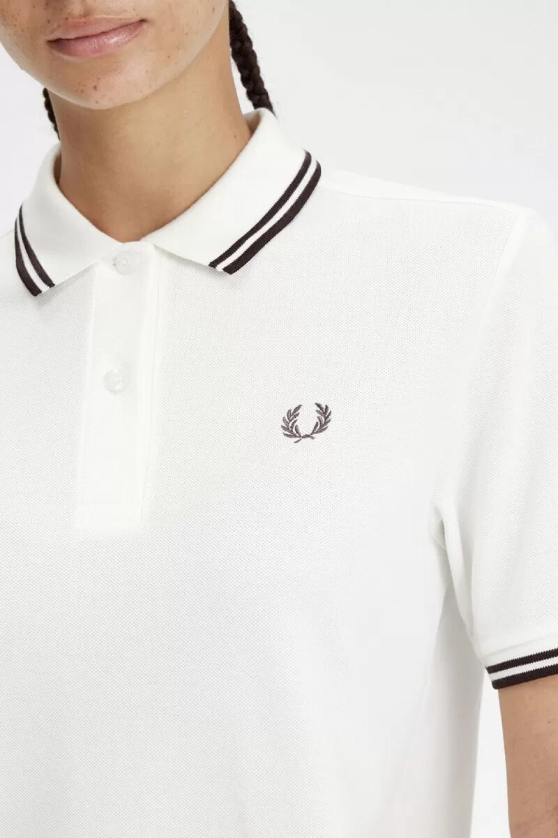 fred perry g3600 camicia da donna bianco neve rosso scuro