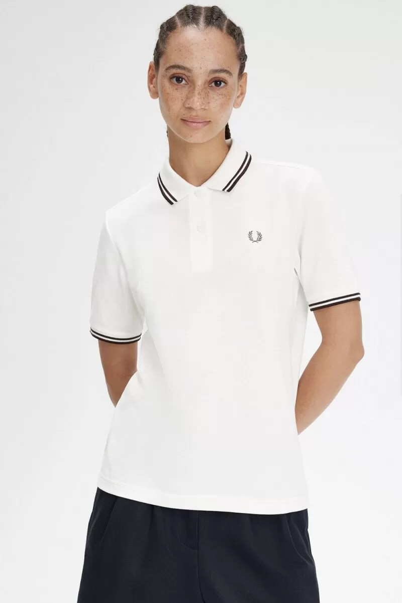 fred perry g3600 camicia da donna bianco neve rosso scuro