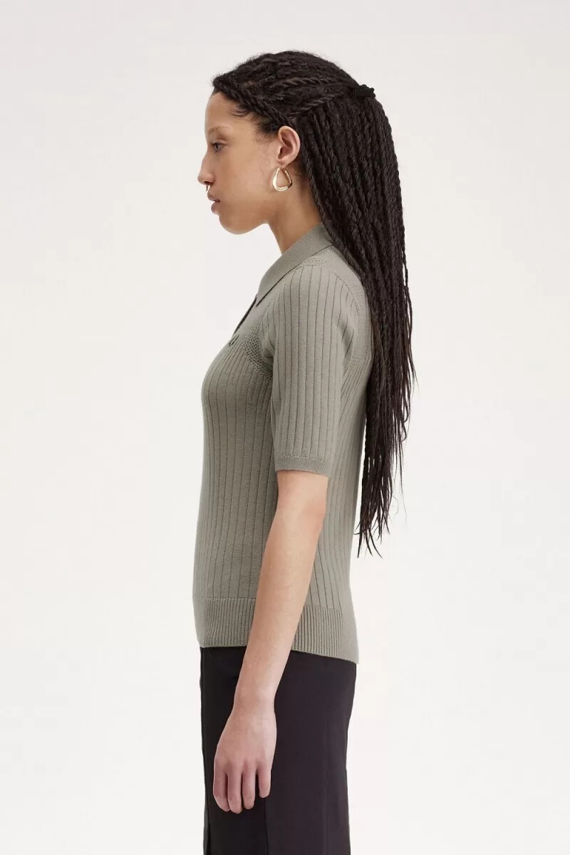 camicia da donna in maglia con dettagli traforati fred perry grigio caldo