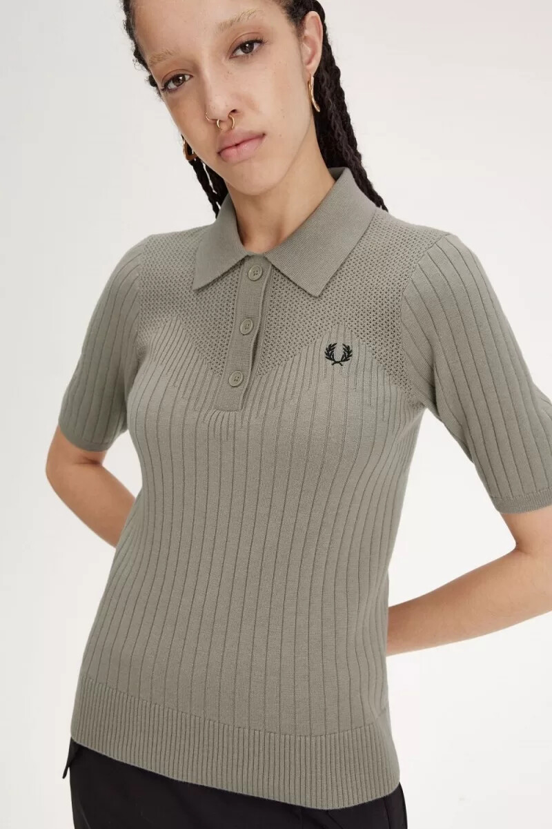 camicia da donna in maglia con dettagli traforati fred perry grigio caldo