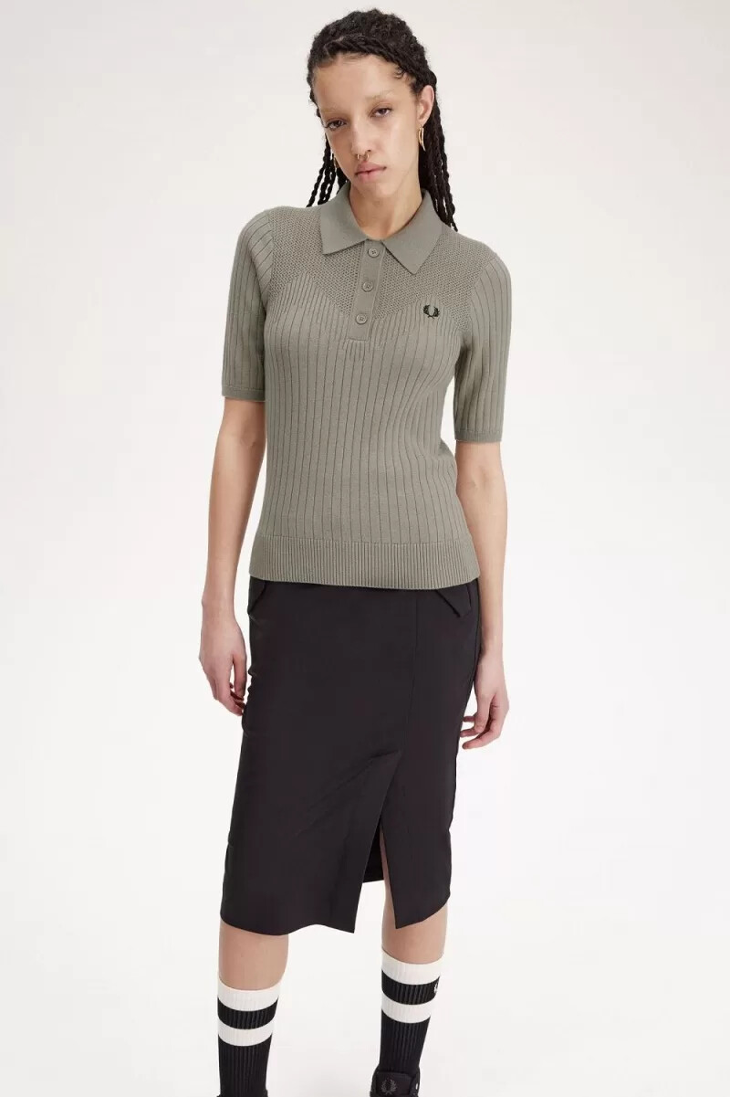 camicia da donna in maglia con dettagli traforati fred perry grigio caldo
