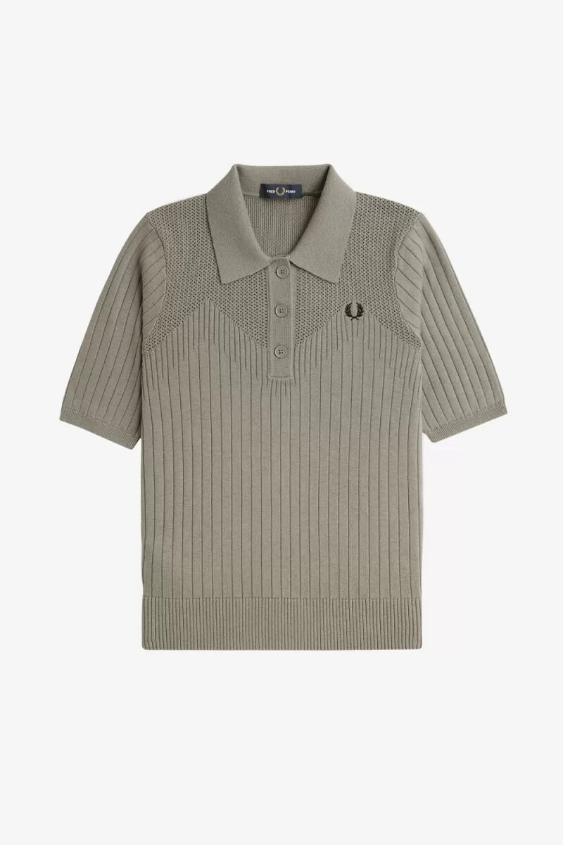 camicia da donna in maglia con dettagli traforati fred perry grigio caldo