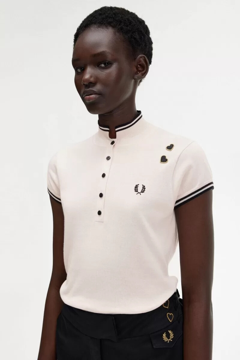 camicia da donna in maglia fred perry rosa latte