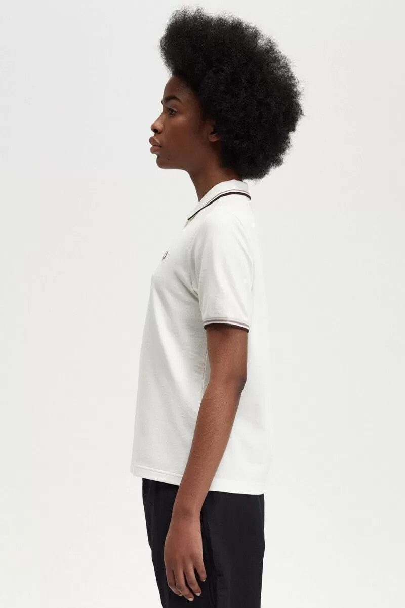 fred perry g3600 camicia da donna bianco neve rosa scuro tabacco bruciato
