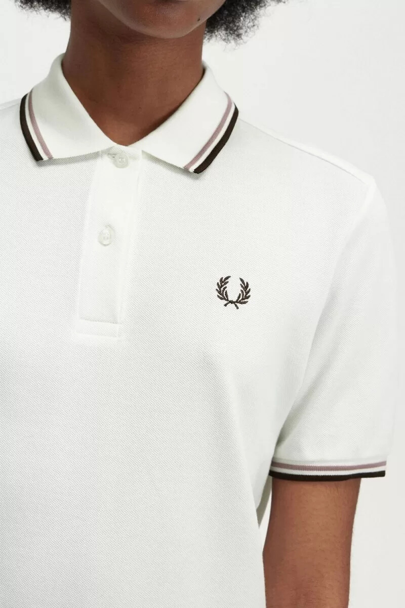 fred perry g3600 camicia da donna bianco neve rosa scuro tabacco bruciato