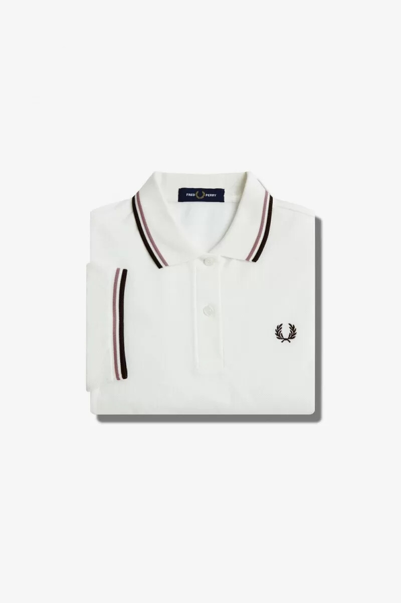 fred perry g3600 camicia da donna bianco neve rosa scuro tabacco bruciato